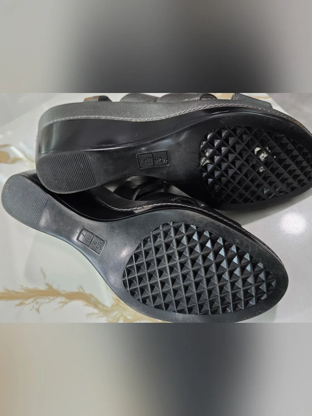 Women's Black Wedge Sandals with Strappy Design